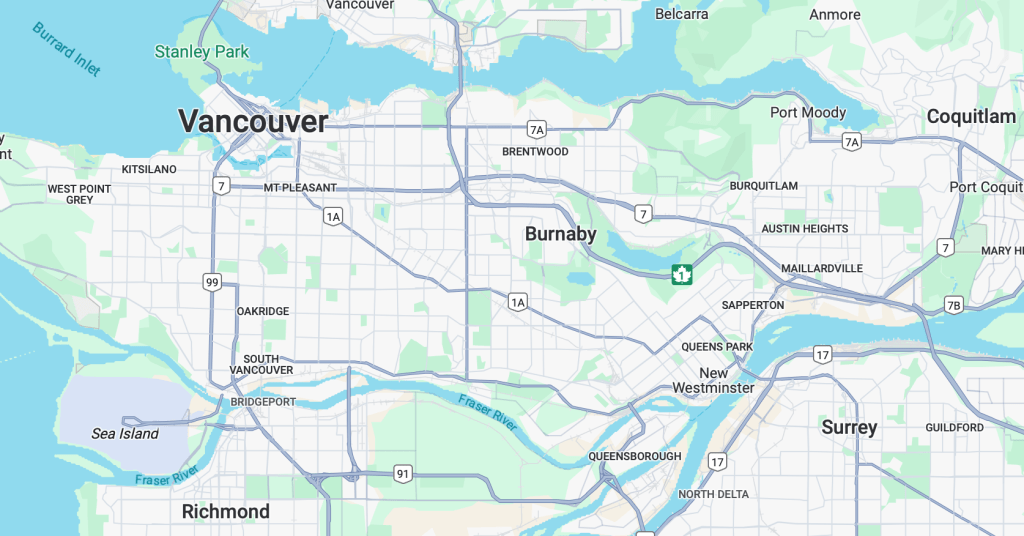Greater Vancouver Window Cleaning Service Areas Map.